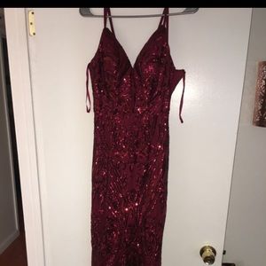 Long Burgundy Sparkly Prom Dress
